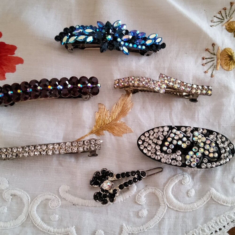 Set of Six Rhinestone Vintage Hair Clips